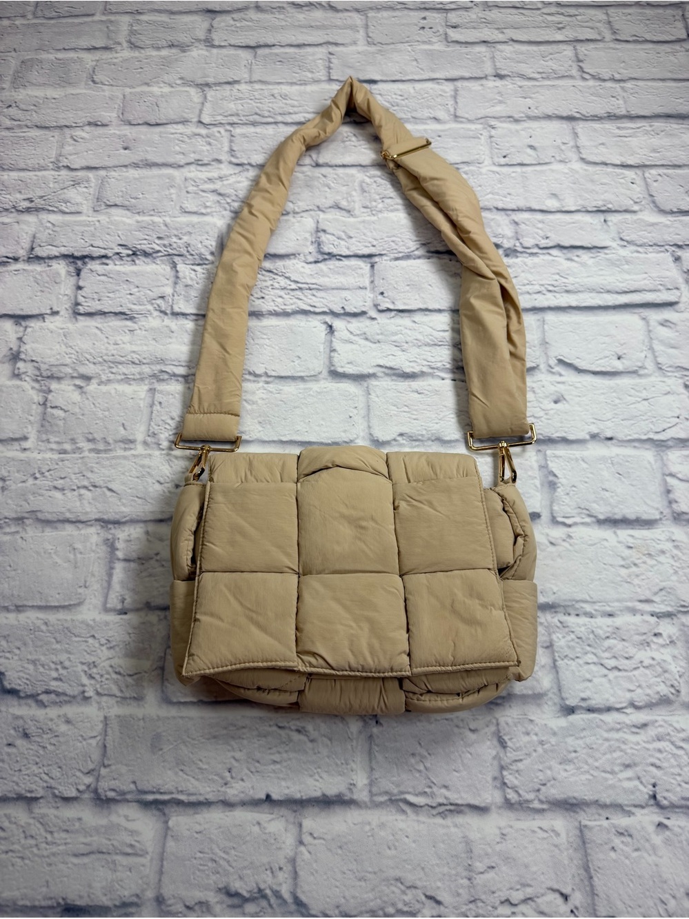 Padded Quilted Shoulder Bag in Beige - Soft Everyday Crossbody